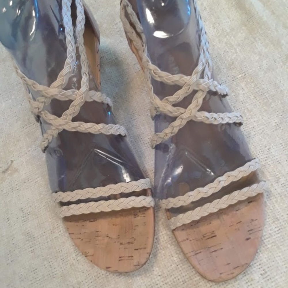 Beige low heel sandals